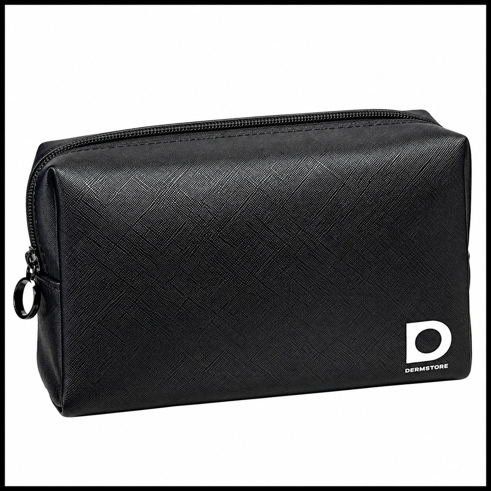 Dermstore Makeup Dopp Toiletry Bag Black Vegan Leather Makeup Travel Zipper